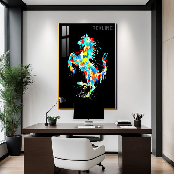 LED Colourful Horse Canvas | Led Canvas with Remote & Plug in Gold/Black Alloy Frame | 100 × 150 cm | By REKLINE