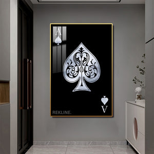 Ace of Spades Wall Art | LED-Illuminated Playing Card 100×150cm Canvas with Glow Frame in Black Or Gold | By REKLINE
