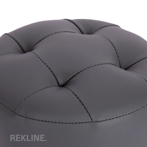 Large Round Grey Leather Pouffe Footstool for Sofa | 41cm H x 38cm W | Vaneto Stool by REKLINE