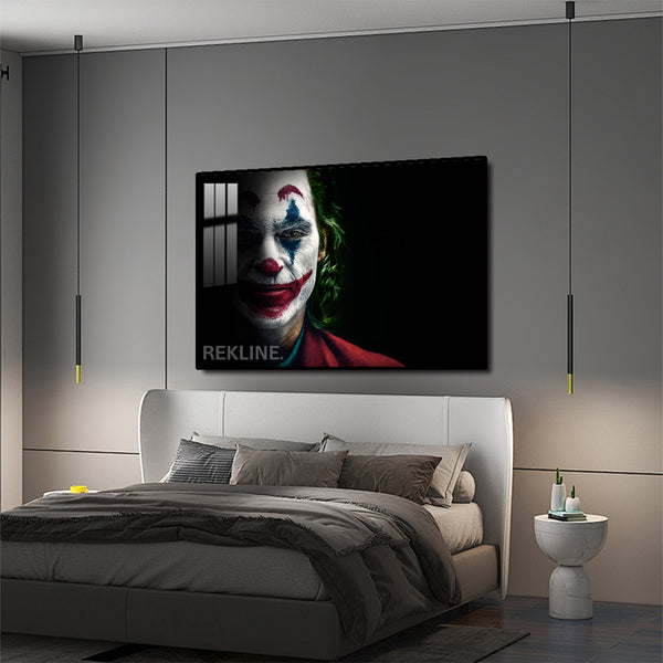 Joker Wall Art | LED Canvas in Gold or Black Frame | 150×100 cm Modern Statement Piece for Bold Interiors | By REKLINE