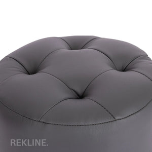 Small Round Grey Leather Pouffe Footstool for Sofa | 38cm H x 35cm W | Vaneto Stool by REKLINE