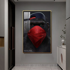 Rebel Monkey Canvas Wall Art | LED Wall Art in Gold/Black Alloy Frame | 100 × 150 cm Large Canvas | By REKLINE