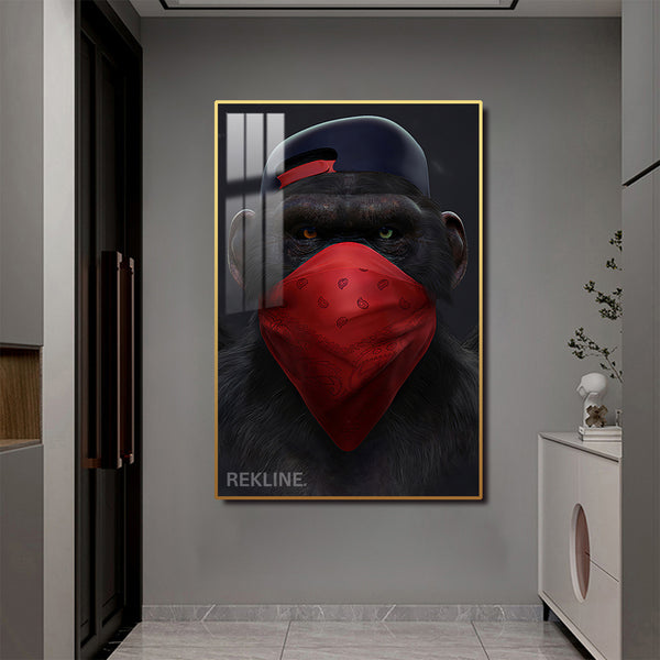 Rebel Monkey Canvas Wall Art | LED Wall Art in Gold/Black Alloy Frame | 100 × 150 cm Large Canvas | By REKLINE