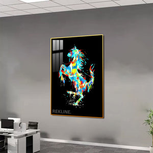 LED Colourful Horse Canvas | Led Canvas with Remote & Plug in Gold/Black Alloy Frame | 100 × 150 cm | By REKLINE