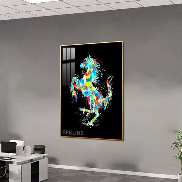 LED Colourful Horse Canvas | Led Canvas with Remote & Plug in Gold/Black Alloy Frame | 100 × 150 cm | By REKLINE
