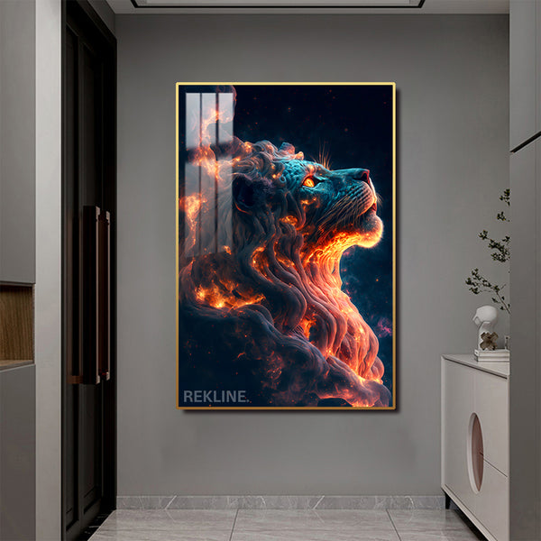 Lion Canvas Wall Art | 100×150 cm LED Feature in Gold or Black Frame | Adds Power to Modern Spaces | By REKLINE