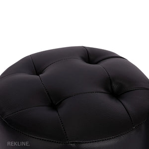 Large Round Black Leather Pouffe Footstool for Sofa | 41cm H x 38cm W | Vaneto Stool by REKLINE