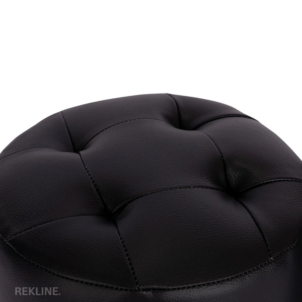 Large Round Black Leather Pouffe Footstool for Sofa | 41cm H x 38cm W | Vaneto Stool by REKLINE