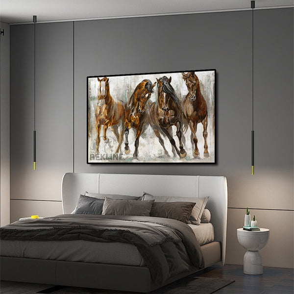 Abstract Horse Painting Wall Art | 150×100 cm LED Canvas in Gold Aluminum Frame with LED Light | By REKLINE