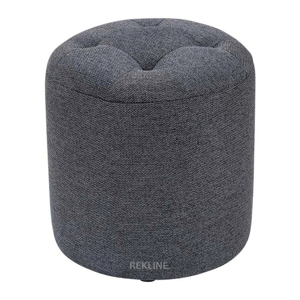 Large Round Tweed Grey Fabric Pouffe Footstool for Sofa | 41cm H x 38cm W | Vaneto Stool by REKLINE