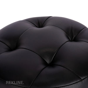Small Round Black Leather Pouffe Footstool for Sofa | 38cm H x 35cm W | Vaneto Stool by REKLINE