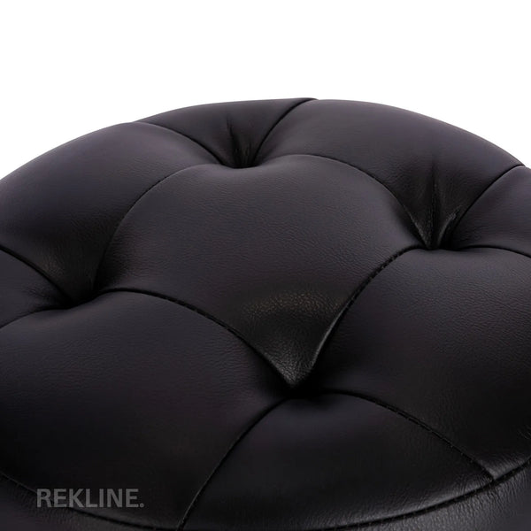 Small Round Black Leather Pouffe Footstool for Sofa | 38cm H x 35cm W | Vaneto Stool by REKLINE