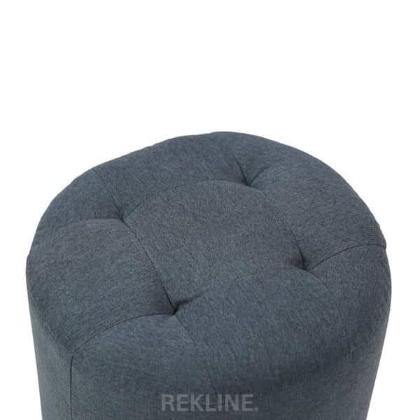 Small Round Grey Fabric Pouffe Footstool for Sofa | 38cm H x 35cm W | Vaneto Stool by REKLINE