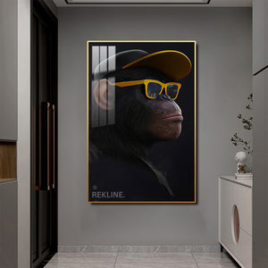 Monkey Canvas Wall Art | LED Wall Art in Gold/Black Alloy Frame | 100 × 150 cm Large Canvas | By REKLINE