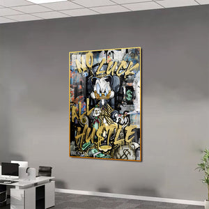 Scrooge McDuck Graffiti Canvas | LED Canvas No Luck All Hustle, LED-Lit Crystal Porcelain Art | 100×150 cm | By REKLINE