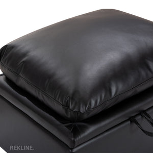 Large Black Leather Footstool | Padded Storage Ottoman for Sofa | 55cm H x 52cm W x 73cm L - Square  | Bari by REKLINE