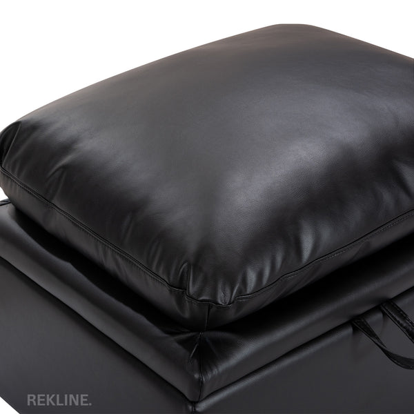 Large Black Leather Footstool | Padded Storage Ottoman for Sofa | 55cm H x 52cm W x 73cm L - Square  | Bari by REKLINE