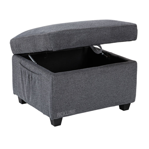 Large Grey Tweed Fabric Footstool | Storage Ottoman for Sofa | 49cm H x 58cm W x 66cm L - Square  | Ravenna by REKLINE