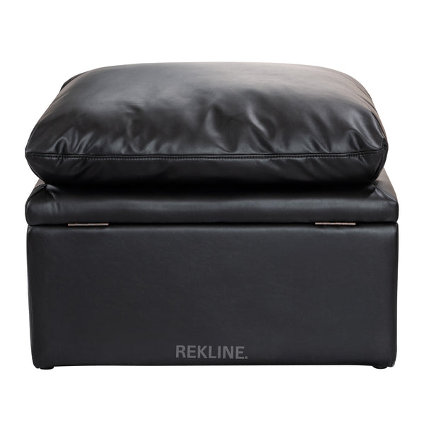 Large Black Leather Footstool | Padded Storage Ottoman for Sofa | 55cm H x 52cm W x 73cm L - Square  | Bari by REKLINE