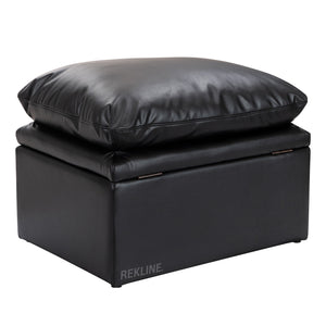 Large Black Leather Footstool | Padded Storage Ottoman for Sofa | 55cm H x 52cm W x 73cm L - Square  | Bari by REKLINE
