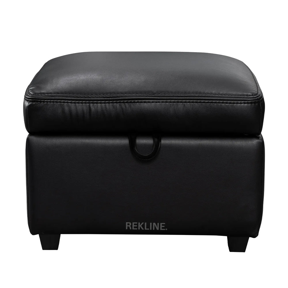 Large Black Leather Footstool | Storage Ottoman for Sofa | 49cm H x 58cm W x 66cm L - Square  | Ravenna by REKLINE