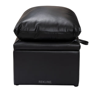 Large Black Leather Footstool | Padded Storage Ottoman for Sofa | 55cm H x 52cm W x 73cm L - Square  | Bari by REKLINE