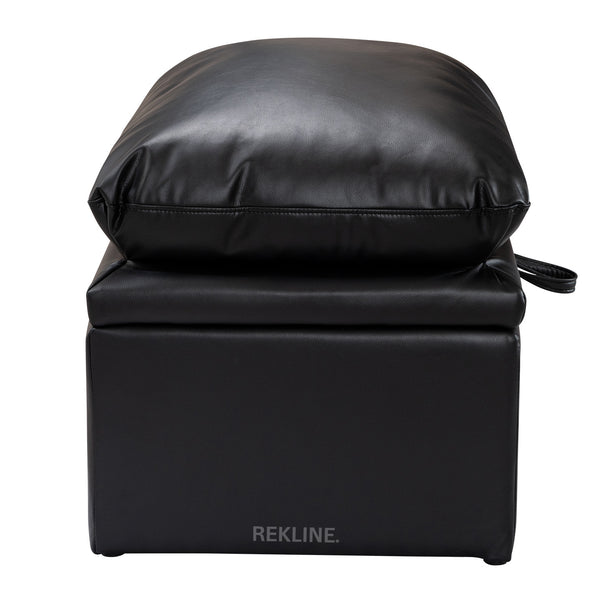 Large Black Leather Footstool | Padded Storage Ottoman for Sofa | 55cm H x 52cm W x 73cm L - Square  | Bari by REKLINE
