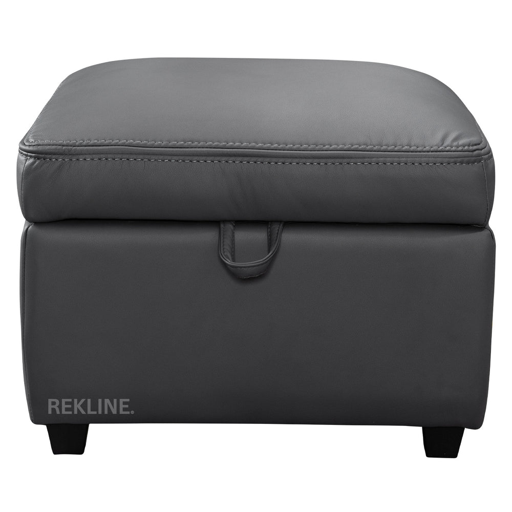 Large Grey Leather Footstool | Storage Ottoman for Sofa | 49cm H x 58cm W x 66cm L - Square | Ravenna by REKLINE