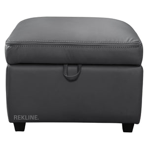 Large Grey Leather Footstool | Storage Ottoman for Sofa | 49cm H x 58cm W x 66cm L - Square | Ravenna by REKLINE