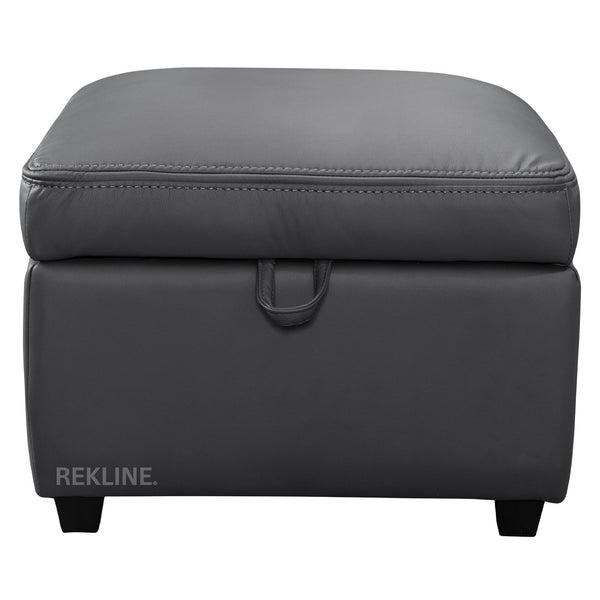Large Grey Leather Footstool | Storage Ottoman for Sofa | 49cm H x 58cm W x 66cm L - Square | Ravenna by REKLINE
