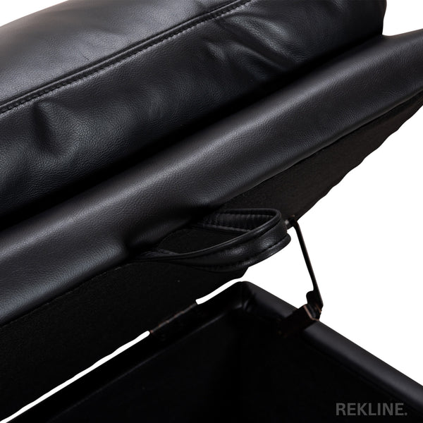 Large Black Leather Footstool | Padded Storage Ottoman for Sofa | 55cm H x 52cm W x 73cm L - Square  | Bari by REKLINE
