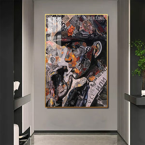 Tommy Shelby Collage LED Canvas | Vertical: Peaky Blinders Art Work 100×150 cm | LED-Illuminated Crystal-Porcelain Painting, Gold/Black Frame | By REKLINE