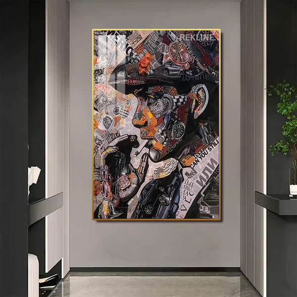 Tommy Shelby Collage LED Canvas | Vertical: Peaky Blinders Art Work 100×150 cm | LED-Illuminated Crystal-Porcelain Painting, Gold/Black Frame | By REKLINE