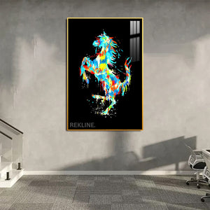 LED Colourful Horse Canvas | Led Canvas with Remote & Plug in Gold/Black Alloy Frame | 100 × 150 cm | By REKLINE