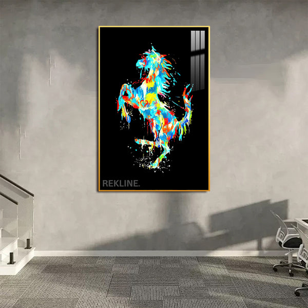 LED Colourful Horse Canvas | Led Canvas with Remote & Plug in Gold/Black Alloy Frame | 100 × 150 cm | By REKLINE