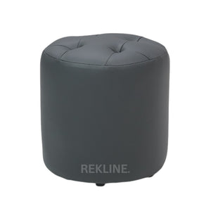 Small Round Grey Leather Pouffe Footstool for Sofa | 38cm H x 35cm W | Vaneto Stool by REKLINE