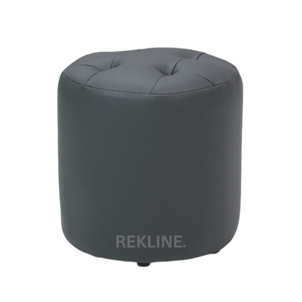 Small Round Grey Leather Pouffe Footstool for Sofa | 38cm H x 35cm W | Vaneto Stool by REKLINE