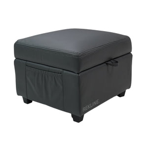 Large Grey Leather Footstool | Storage Ottoman for Sofa | 49cm H x 58cm W x 66cm L - Square | Ravenna by REKLINE