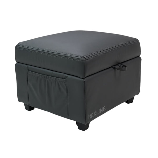 Large Grey Leather Footstool | Storage Ottoman for Sofa | 49cm H x 58cm W x 66cm L - Square | Ravenna by REKLINE