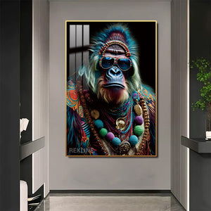 Gorilla Painting Canvas Wall Art | LED Canvas in Gold/Black Alloy Frame | 100 × 150 cm Large Canvas | By REKLINE