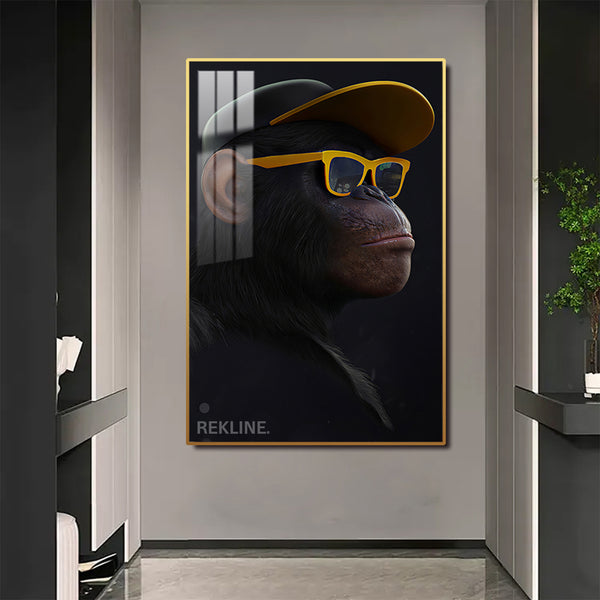 Monkey Canvas Wall Art | LED Wall Art in Gold/Black Alloy Frame | 100 × 150 cm Large Canvas | By REKLINE