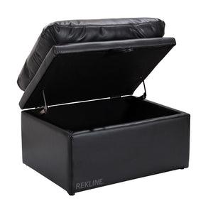 Large Black Leather Footstool | Padded Storage Ottoman for Sofa | 55cm H x 52cm W x 73cm L - Square  | Bari by REKLINE