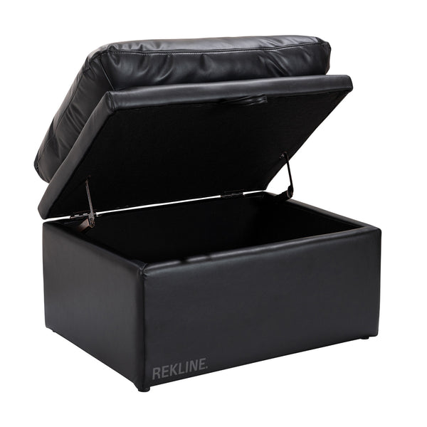 Large Black Leather Footstool | Padded Storage Ottoman for Sofa | 55cm H x 52cm W x 73cm L - Square  | Bari by REKLINE