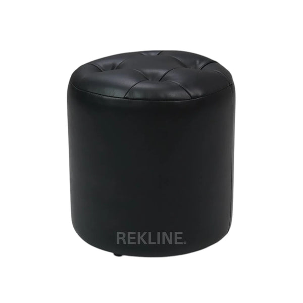 Small Round Black Leather Pouffe Footstool for Sofa | 38cm H x 35cm W | Vaneto Stool by REKLINE