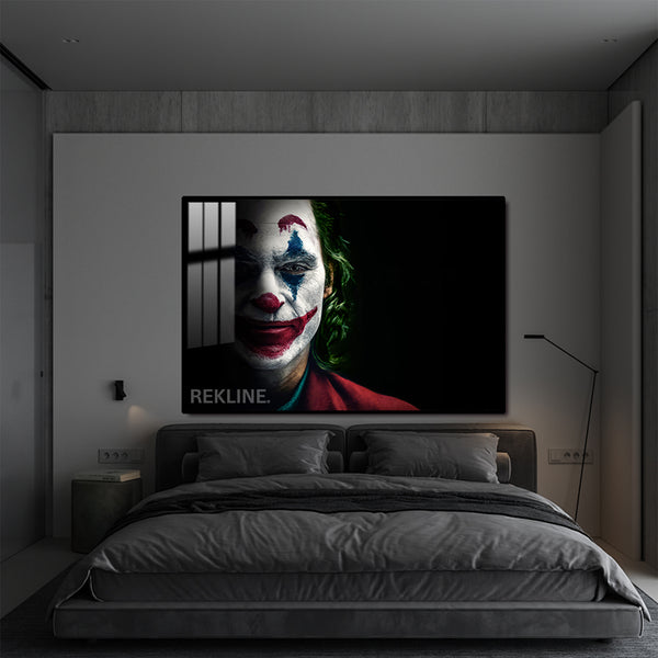 Joker Wall Art | LED Canvas in Gold or Black Frame | 150×100 cm Modern Statement Piece for Bold Interiors | By REKLINE