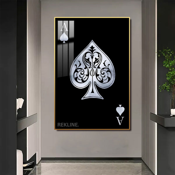 Ace of Spades Wall Art | LED-Illuminated Playing Card 100×150cm Canvas with Glow Frame in Black Or Gold | By REKLINE
