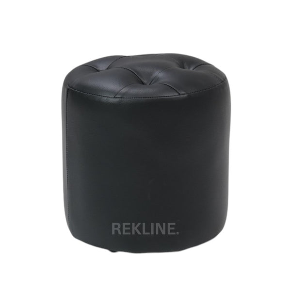 Large Round Black Leather Pouffe Footstool for Sofa | 41cm H x 38cm W | Vaneto Stool by REKLINE