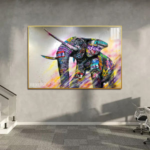 Elephant Wall Painting | Horizontal LED Canvas in Gold/Black Alloy Frame | 150 × 100 cm XL Canvas | By REKLINE