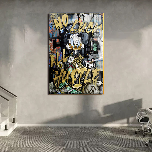 Scrooge McDuck Graffiti Canvas | LED Canvas No Luck All Hustle, LED-Lit Crystal Porcelain Art | 100×150 cm | By REKLINE