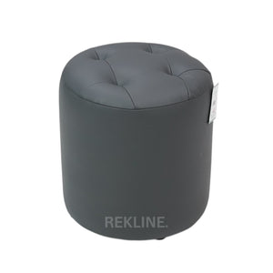 Large Round Grey Leather Pouffe Footstool for Sofa | 41cm H x 38cm W | Vaneto Stool by REKLINE